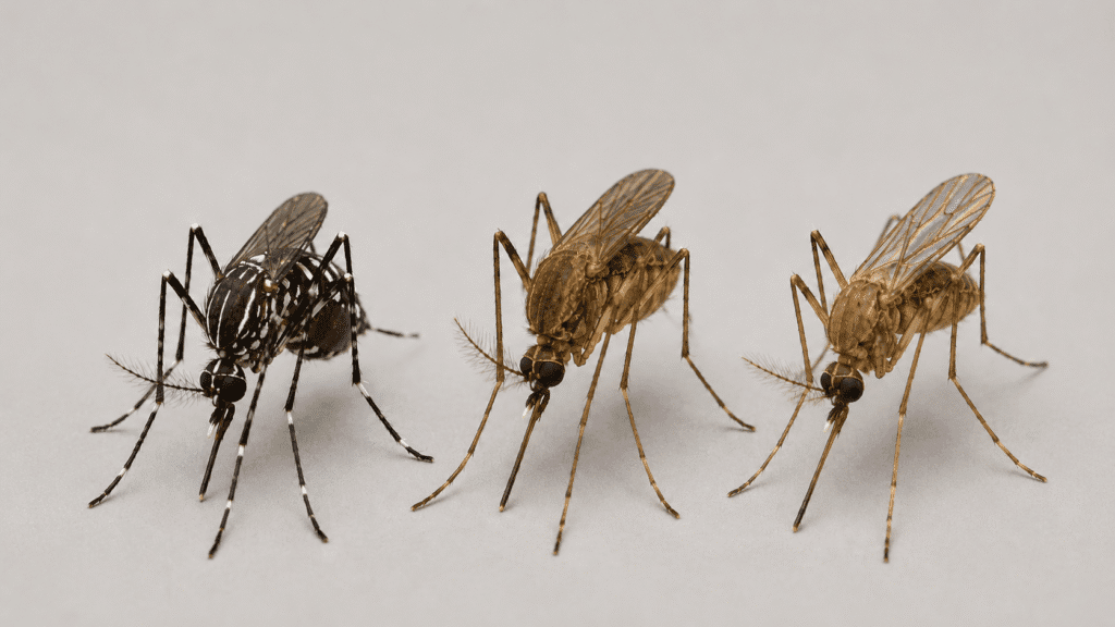 Mosquito da dengue pernilongo e maruim em comparação visual