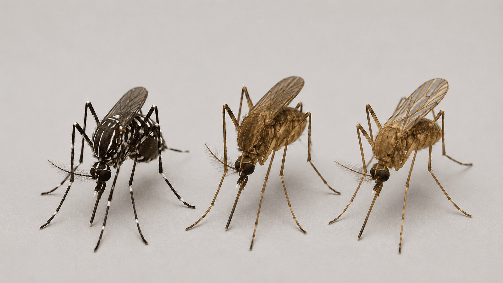 Mosquito da dengue pernilongo e maruim em comparação visual
